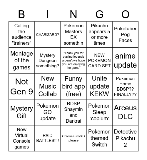 Pokemon Day Bingo KEKW Bingo Card