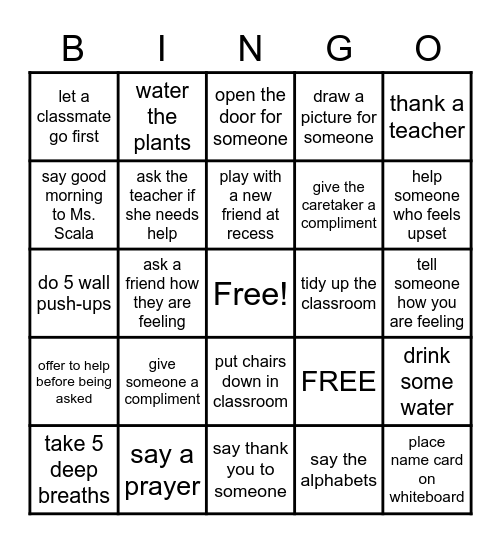 Kindness Bingo Card