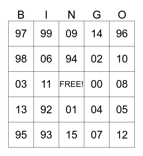 Claim Year Bingo Card