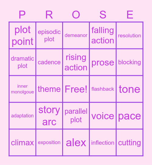 Prose Term Bingo Card