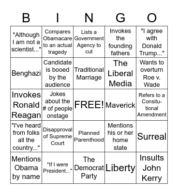 GOP DEBATE BINGO Card
