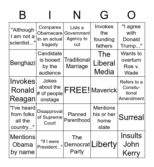 GOP DEBATE BINGO Card