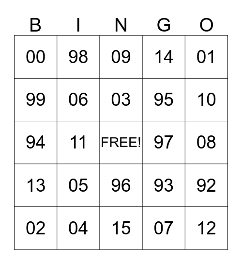 Claim Year Bingo Card