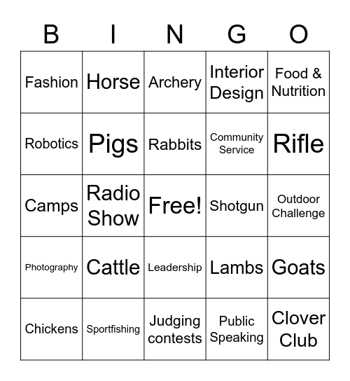 Kerr 4-H Bingo! Bingo Card