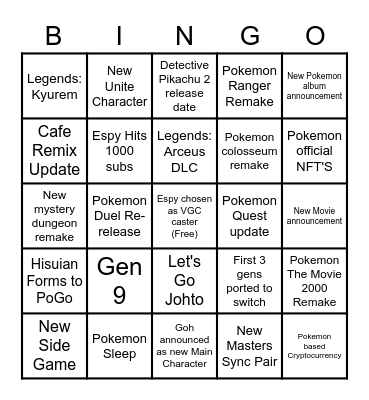 Pokemon Day 2022 Bingo Card