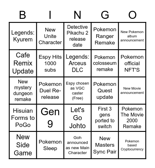 Pokemon Day 2022 Bingo Card