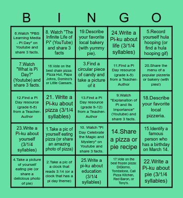Play for Pi(e) 🍕 Bingo Card