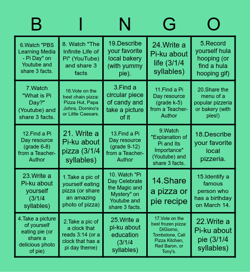 Play for Pi(e) 🍕 Bingo Card