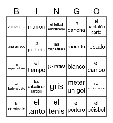 ASD 1 Capítulo 5 Vocabulario 1 -- Los deportes Bingo Card