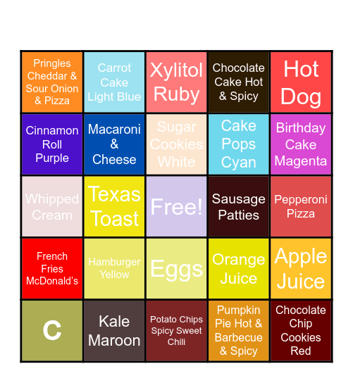 Desserts Bingo Card