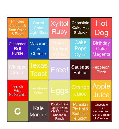 Desserts Bingo Card