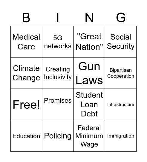 State of the Union Bingo Card