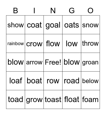 Long O Bingo Card