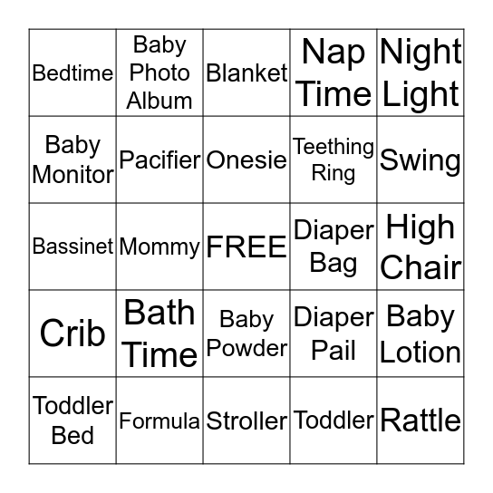 Baby Shower Bingo Card