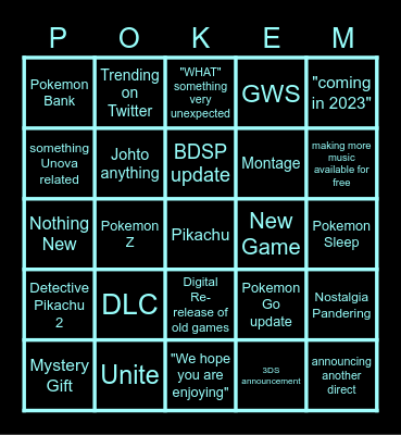 Pokemon Presents Bingo Card