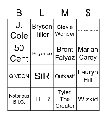 Black ~ Bingo Card