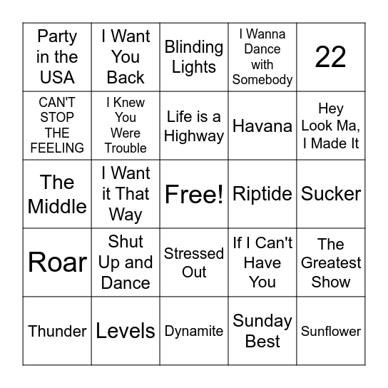 MUSIC BINGO Card