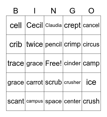 Hard C Soft C Bingo Card