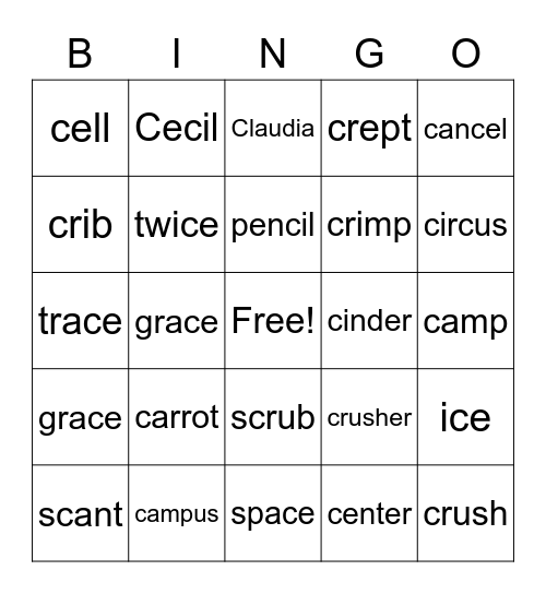 Hard C Soft C Bingo Card