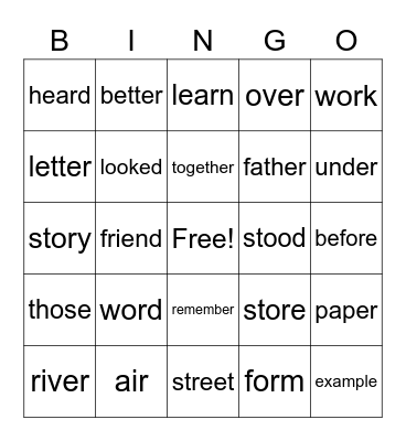 High-Frequency Word Bingo #6 Bingo Card