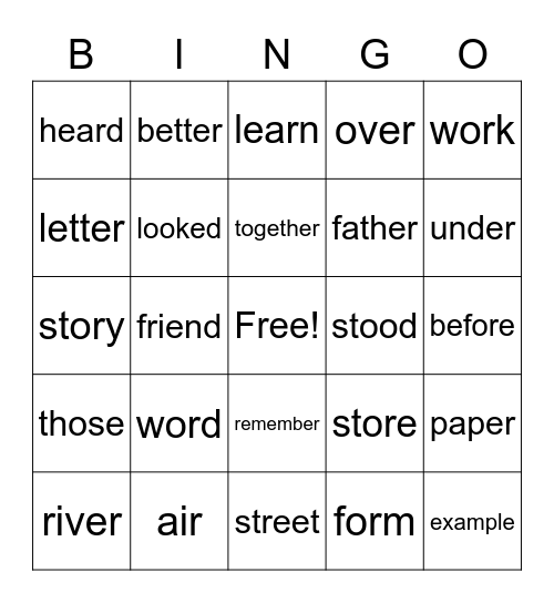 High-Frequency Word Bingo #6 Bingo Card
