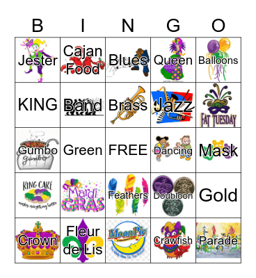 Star Kids MARDI GRAS Bingo Card