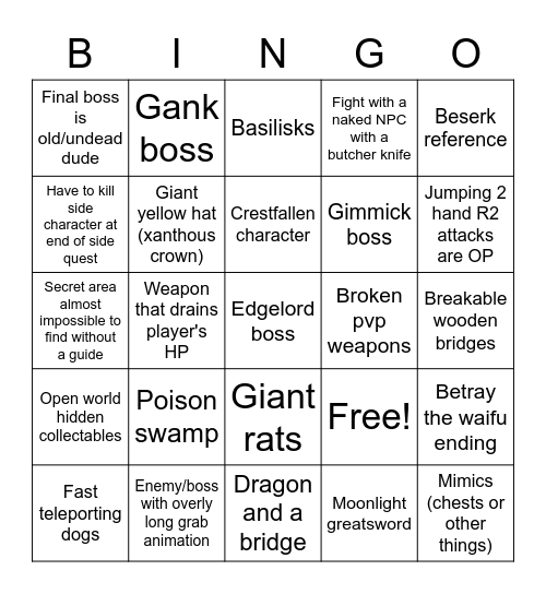 Elden Ring Bingo Card