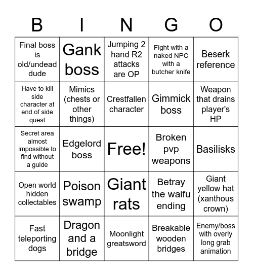 Elden Ring Bingo Card