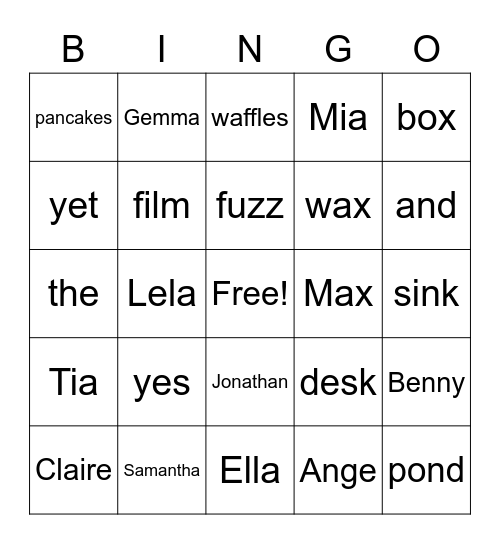 Sami's Bingo Card