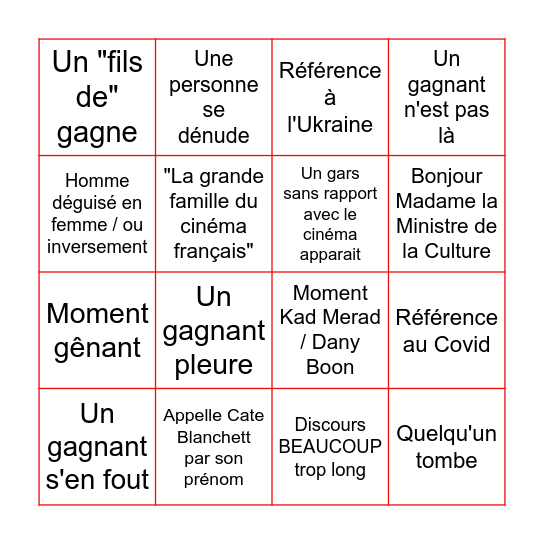 César 2022 Bingo Card