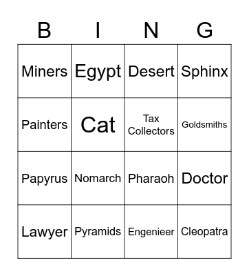 ANCIENT EGYPT Bingo Card