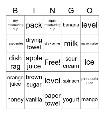 Measurements Bingo Card