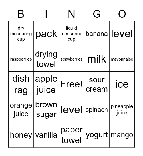 Measurements Bingo Card