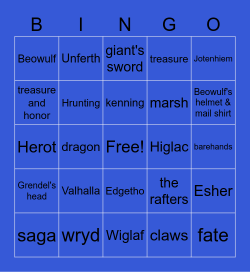 Beowulf Bingo Card