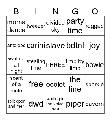 Sarah Bingo Card
