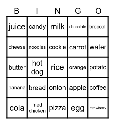 Food and Drinks Bingo Card