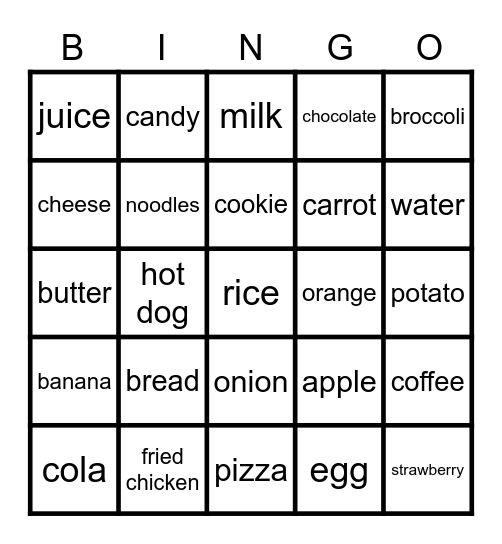 Food and Drinks Bingo Card