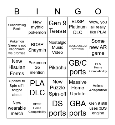 Pokemon Day Bingo Card