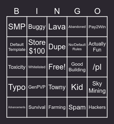 Minehut bingo Card