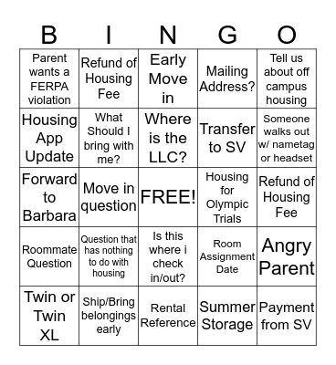 Front Desk Summer Bingo Card