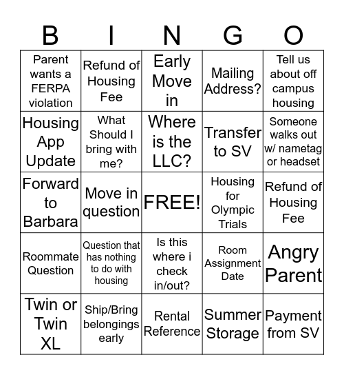 Front Desk Summer Bingo Card