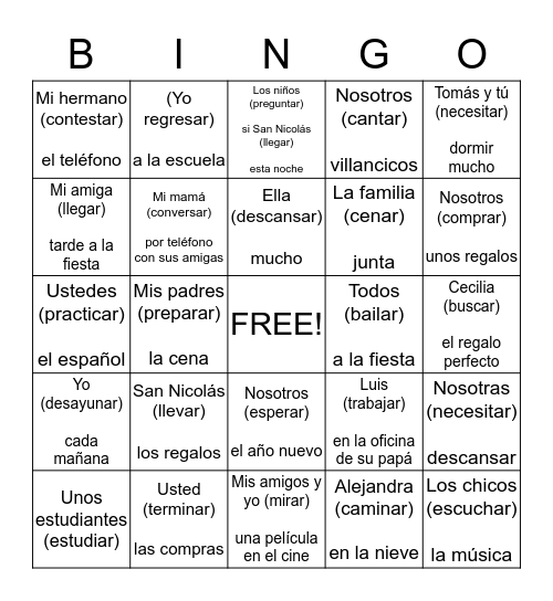 VACACIONES Bingo Card