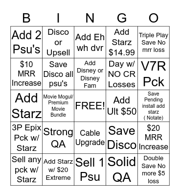 Add Starz to anything you can  Bingo Card