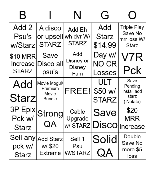 Add Starz to anything you can  Bingo Card