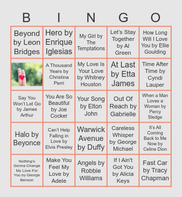 Happy Hour Love Song Bingo Card