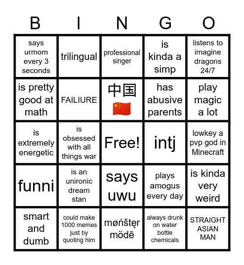 YONJONBINGOBONGO Bingo Card