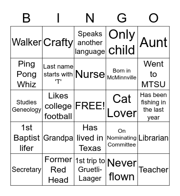 Getting to Know Others Bingo Card
