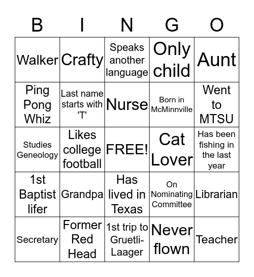 Getting to Know Others Bingo Card