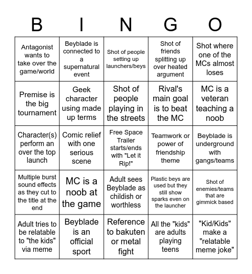 Beyblade Bingo Card