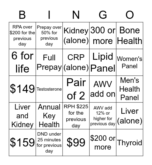 LIFELINE SCREENING BINGO Card LIFELINE SCREENING BINGO Card